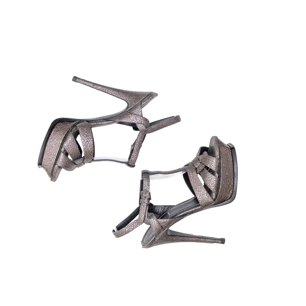Saint Laurent‎ Tribute Platform Sandals – Metallic  – Size 36.5 EU / 6 US
